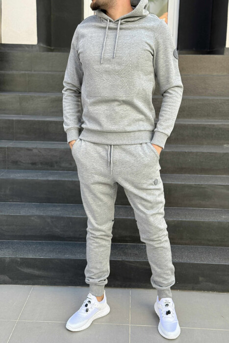 SET NJË NGJYRËSH HOODIE ME PUSH+PANTALLONA PËR MESHKUJ NË NGJYRËN GRI - 1