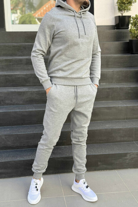 SET NJË NGJYRËSH HOODIE ME PUSH+PANTALLONA PËR MESHKUJ NË NGJYRËN GRI - 4