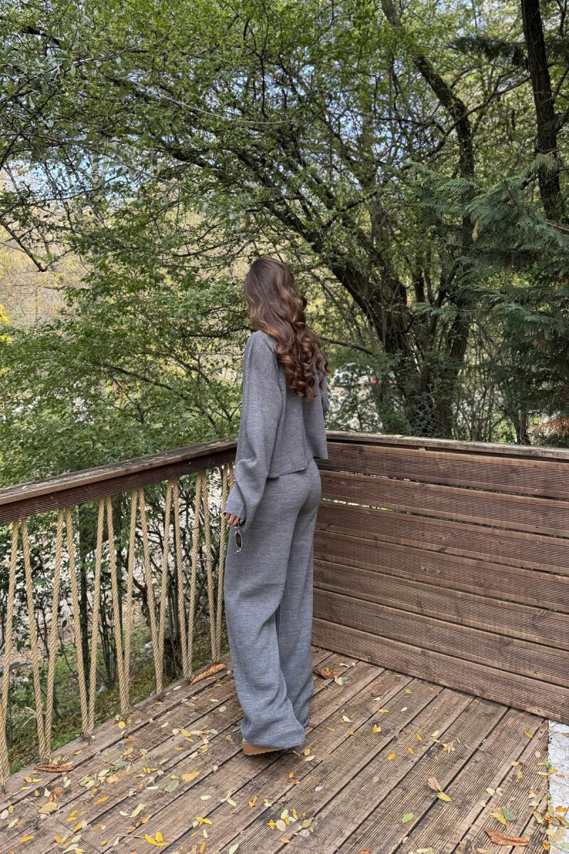 SET NJË NGJYRËSH I THJESHTË PULOVËR+PANTALLONA PËR FEMRA NË NGJYRË GRI - 4