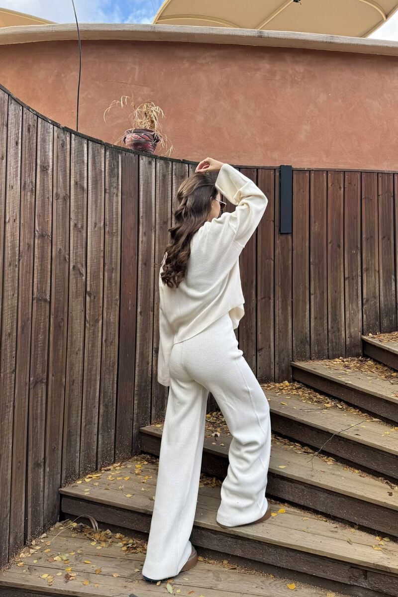 SET NJË NGJYRËSH I THJESHTË PULOVËR+PANTALLONA PËR FEMRA NË NGJYRË KREM - 4