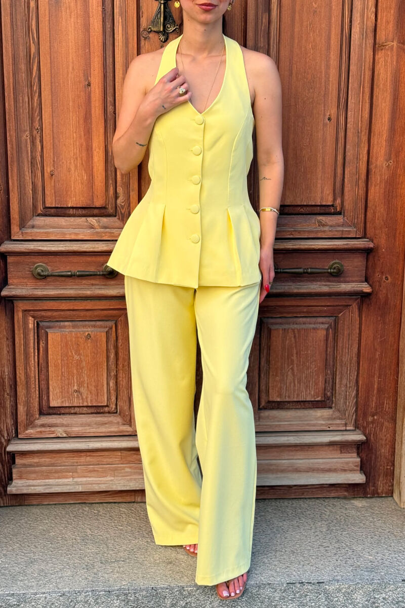 SET NJE NGJYRESH JELEK ME KURRIZ TE HAPUR + PANTALLONA PER FEMRA NE NGJYRE E VERDHE - 5