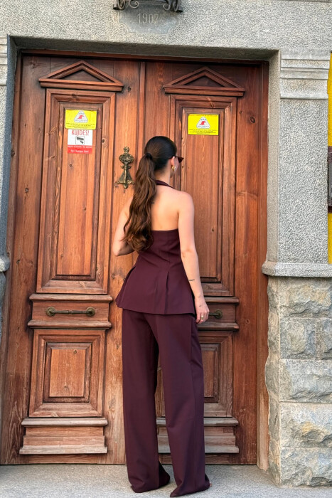 SET NJE NGJYRESH JELEK ME KURRIZ TE HAPUR + PANTALLONA PER FEMRA NE NGJYRE VISHNJE - 4