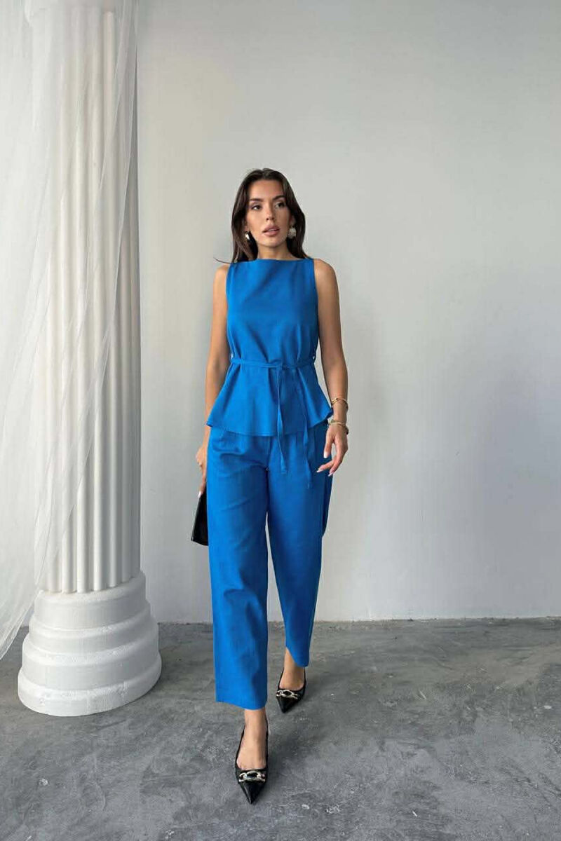 SET NJE NGJYRESH JELEK ME LIDHESE + PANTALLONA PER FEMRA NE NGJYRE BLU TE ZBARDHUR - 3