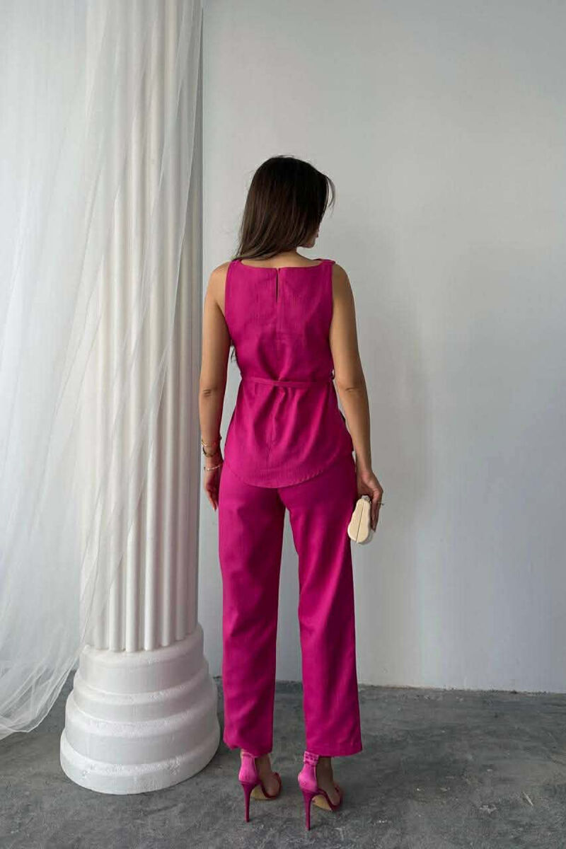 SET NJE NGJYRESH JELEK ME LIDHESE + PANTALLONA PER FEMRA NE NGJYRE CIKLAMI - 2