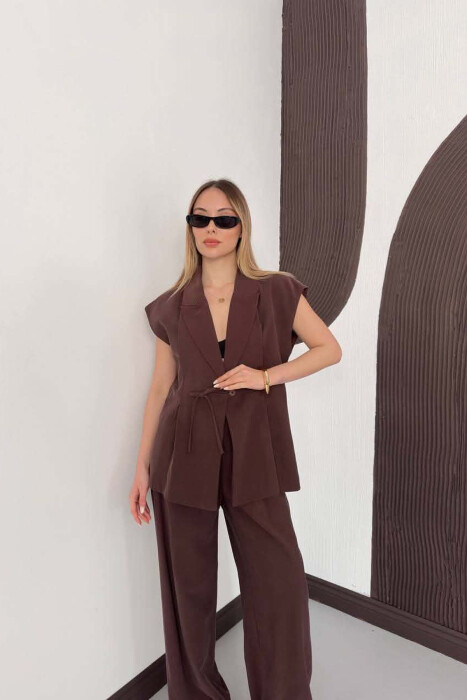 SET NJE NGJYRESH JELEK + PANTALLONA PER FEMRA NE NGJYRE KAFE - 7