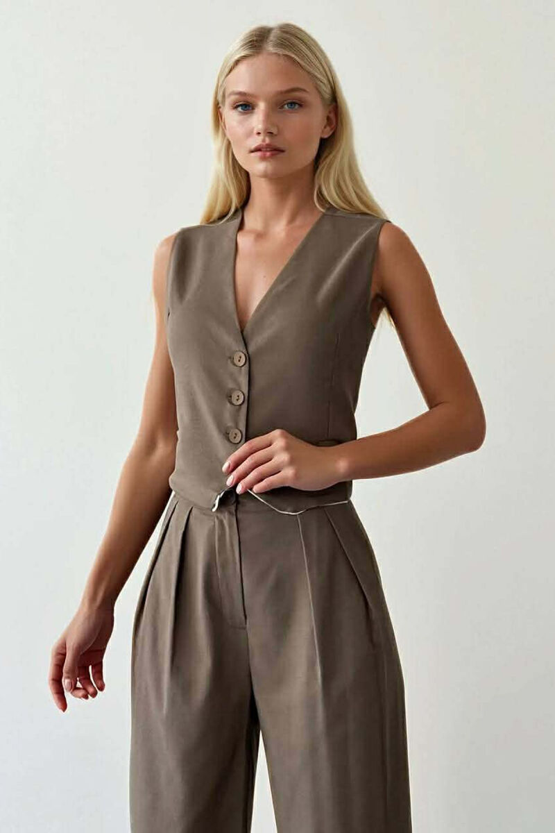 SET NJE NGJYRESH JELEK + PANTALLONA PER FEMRA NE NGJYRE KAFE TE ZBARDHUR - 2