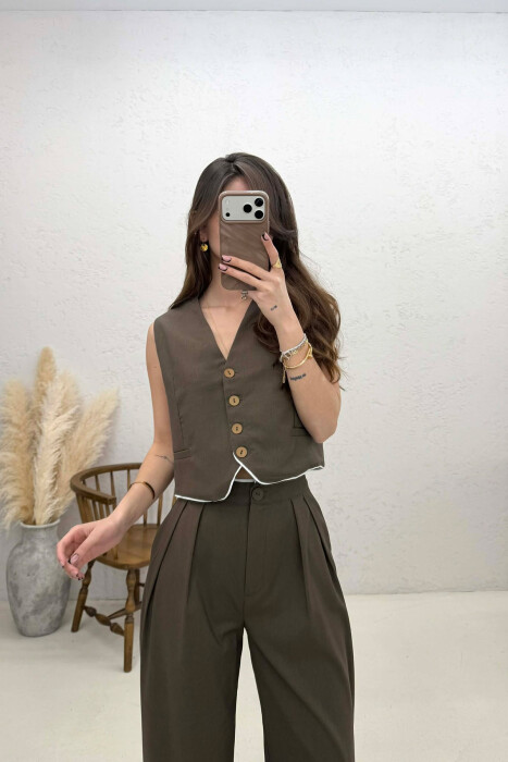 SET NJE NGJYRESH JELEK + PANTALLONA PER FEMRA NE NGJYRE KAFE - 2