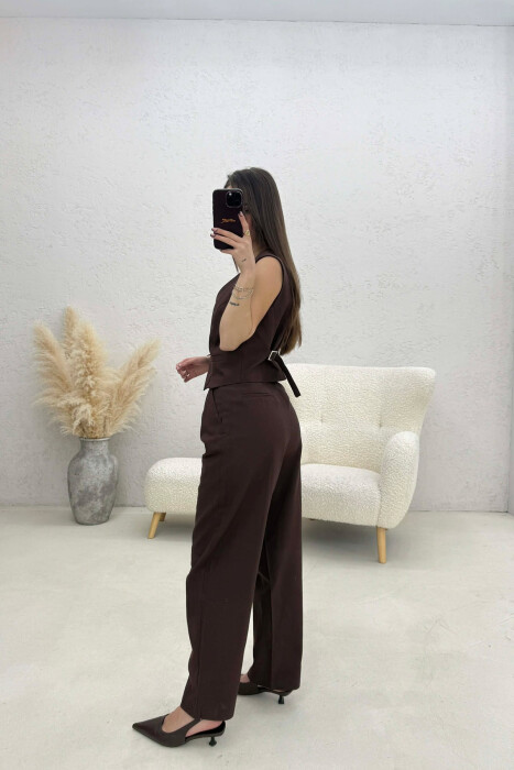 SET NJË NGJYRËSH JELEK+PANTALLONA PËR FEMRA NË NGJYRË KAFE - 4