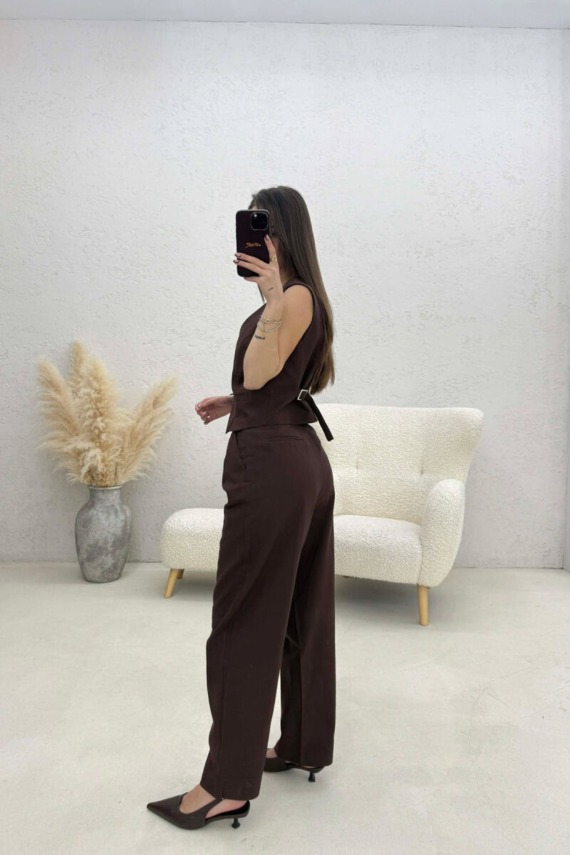 SET NJË NGJYRËSH JELEK+PANTALLONA PËR FEMRA NË NGJYRË KAFE - 4