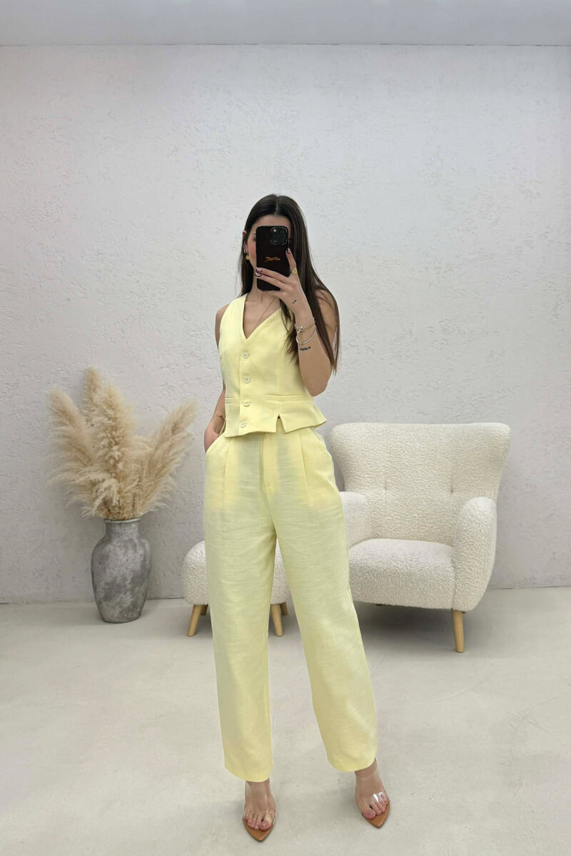 SET NJË NGJYRËSH JELEK+PANTALLONA PËR FEMRA NË NGJYRË TE VERDHE - 1