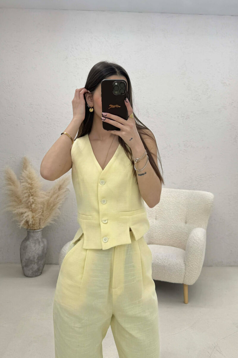 SET NJË NGJYRËSH JELEK+PANTALLONA PËR FEMRA NË NGJYRË TE VERDHE - 3