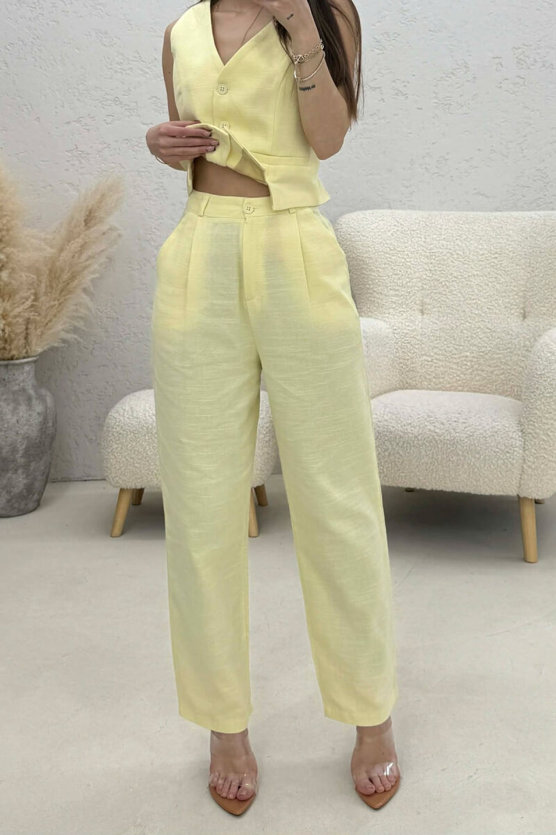 SET NJË NGJYRËSH JELEK+PANTALLONA PËR FEMRA NË NGJYRË TE VERDHE - 4