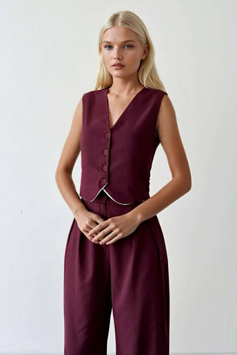 SET NJE NGJYRESH JELEK + PANTALLONA PER FEMRA NE NGJYRE VISHNJE - 2