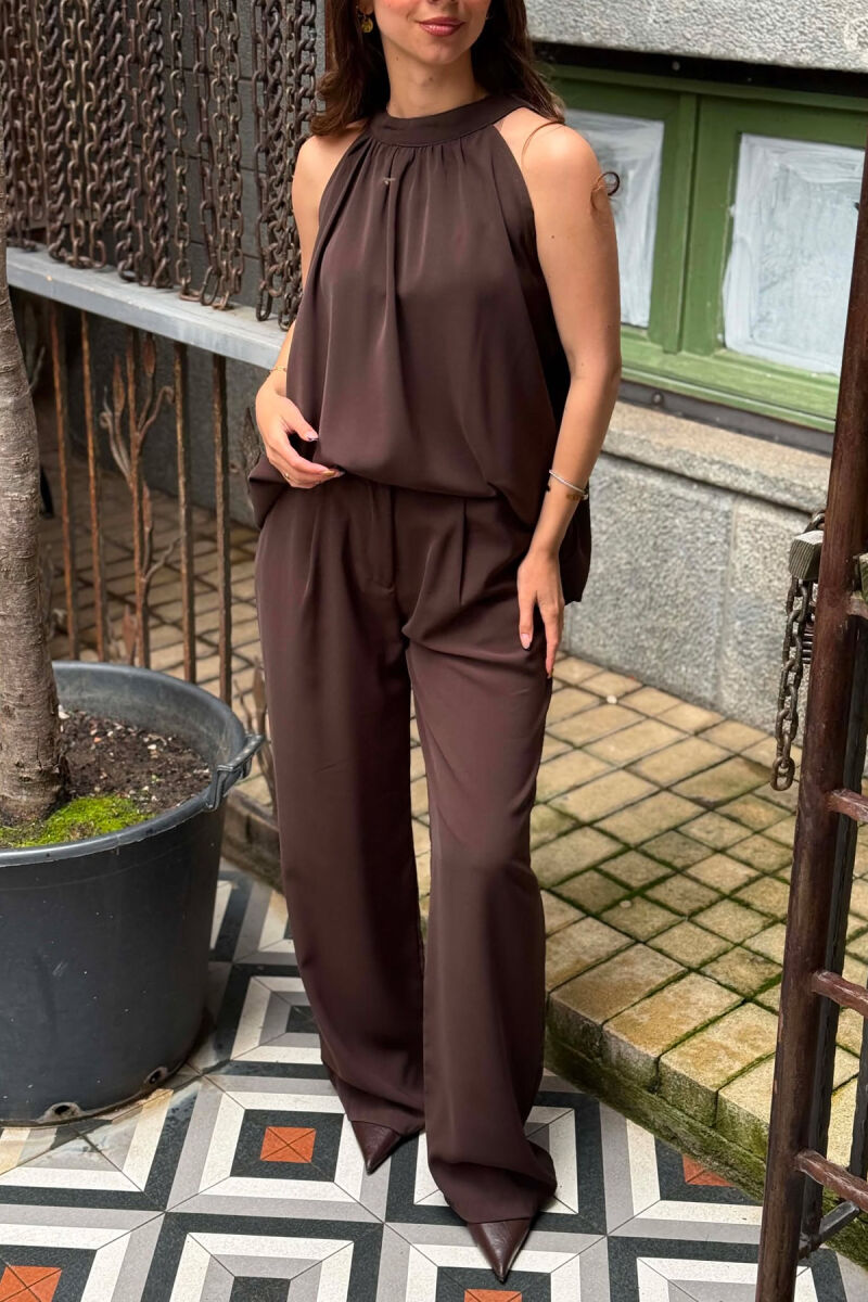 SET NJE NGJYRESH KANATJERE + PANTALLONA PER FEMRA NE NGJYRE KAFE TE ERRET - 4
