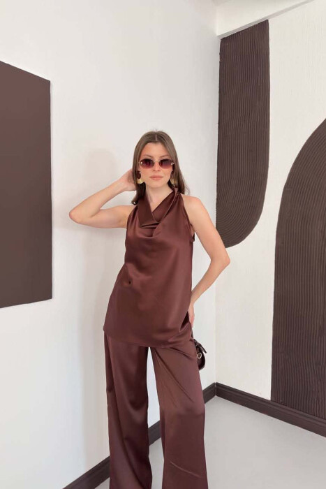 SET NJE NGJYRESH KANATJERE + PANTALLONA PER FEMRA NE NGJYRE KAFE - 3