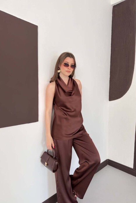 SET NJE NGJYRESH KANATJERE + PANTALLONA PER FEMRA NE NGJYRE KAFE - 4