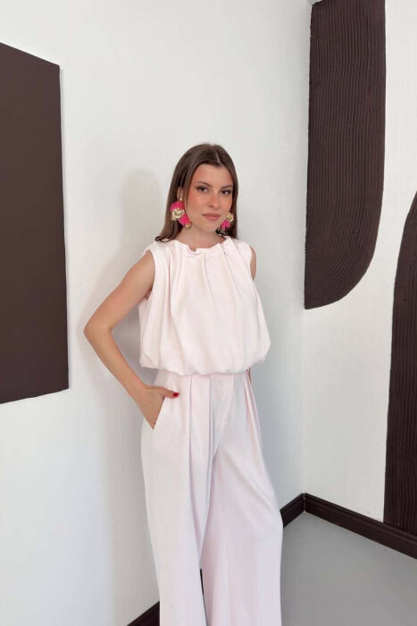 SET NJE NGJYRESH KANATJERE + PANTALLONA TE GJERA PER FEMRA NE NGJYRE ROZE TE ZBARDHUR - 5