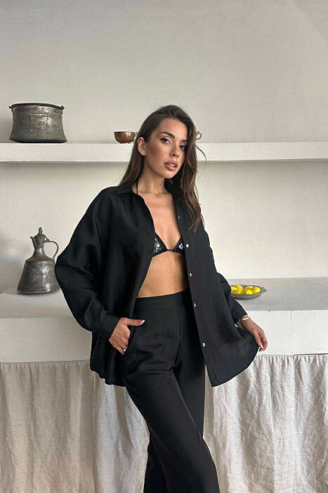 SET NJË NGJYRËSH KËMISHË E THJESHTË +PANTALLONA PËR FEMRA NË NGJYRË TË ZEZË - 2