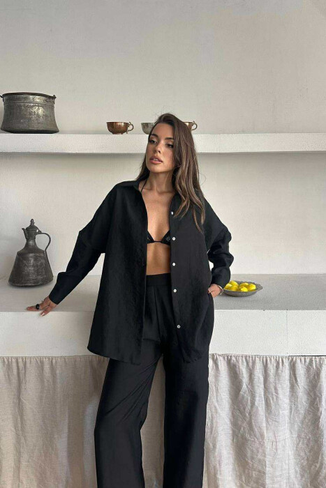 SET NJË NGJYRËSH KËMISHË E THJESHTË +PANTALLONA PËR FEMRA NË NGJYRË TË ZEZË - 4