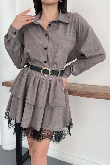 SET NJE NGJYRESH KEMISHE + FUND PANTALLONE ME DETAJIN E RRIPIT PER FEMRA NE NGJYRE GRI - 3