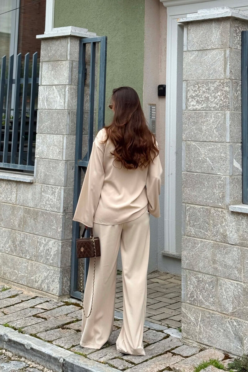 SET NJE NGJYRESH KEMISHE ME LIDHESE + PANTALLONA PER FEMRA NE NGJYRE KREM - 5