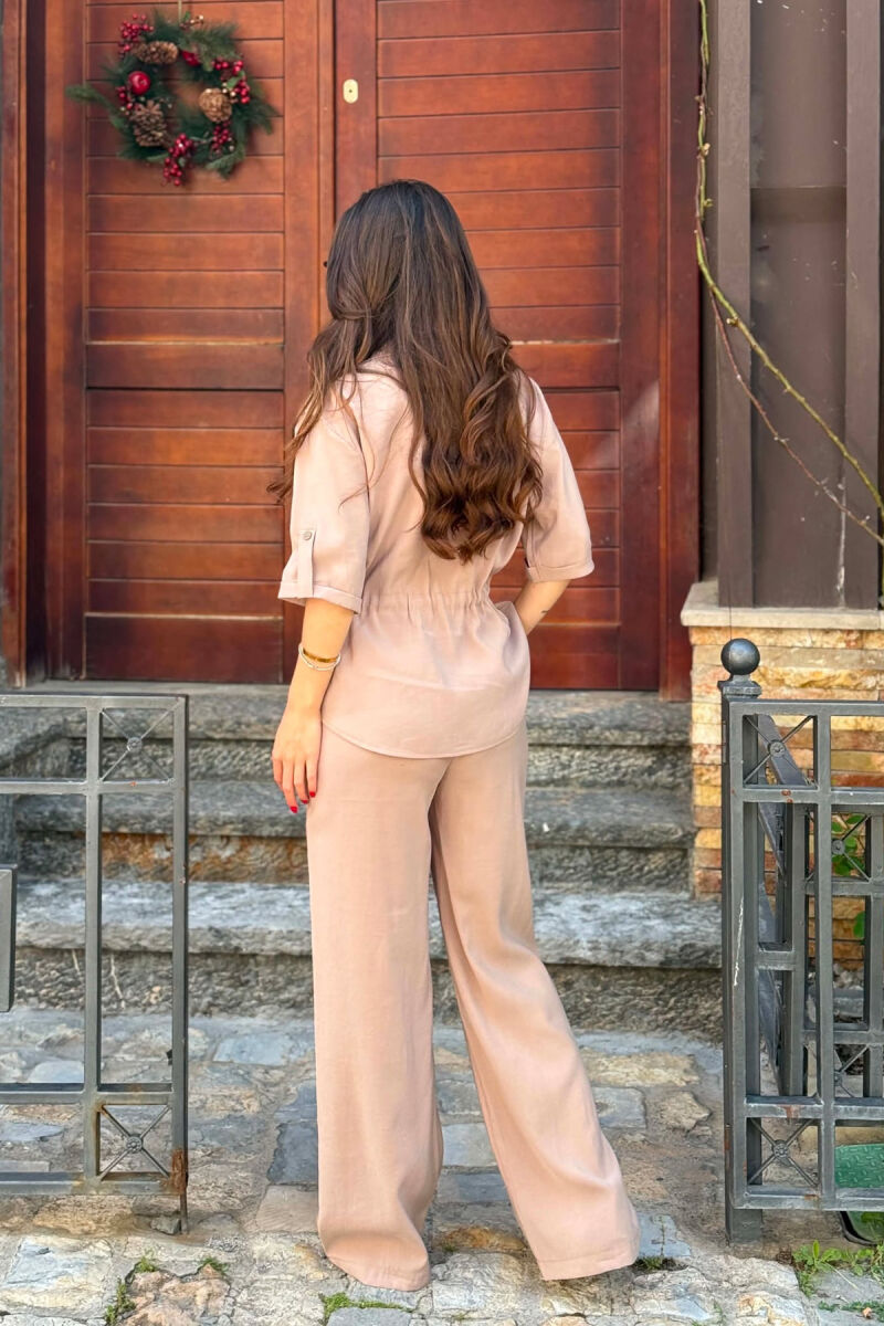 SET NJE NGJYRESH KEMISHE ME XHEP PARA + PANTALLONA PER FEMRA NE NGJYRE BEZHE - 5