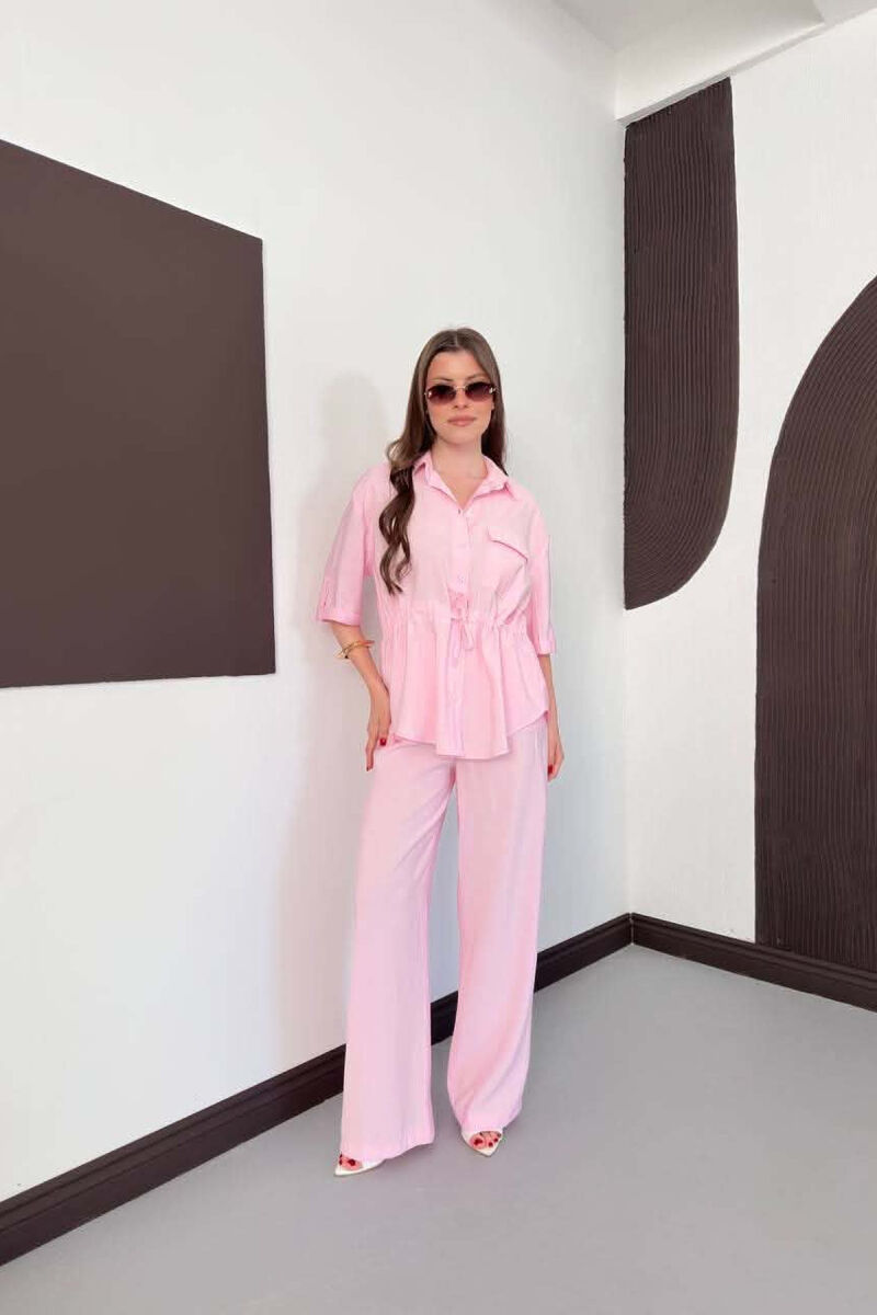 SET NJE NGJYRESH KEMISHE ME XHEP PARA + PANTALLONA PER FEMRA NE NGJYRE ROZE - 1