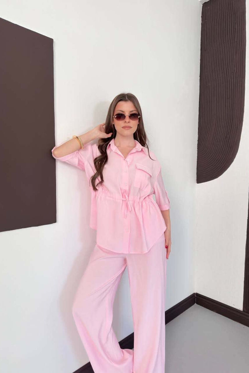 SET NJE NGJYRESH KEMISHE ME XHEP PARA + PANTALLONA PER FEMRA NE NGJYRE ROZE - 2