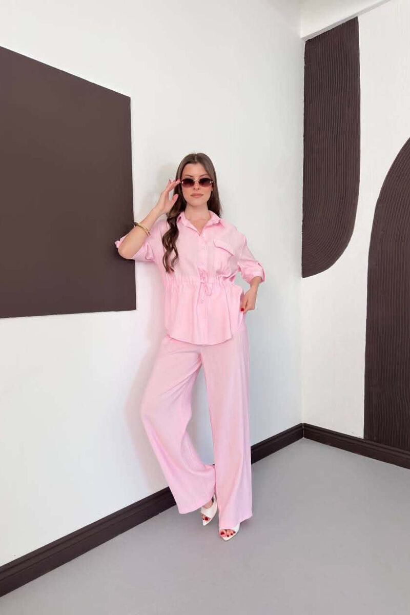 SET NJE NGJYRESH KEMISHE ME XHEP PARA + PANTALLONA PER FEMRA NE NGJYRE ROZE - 3