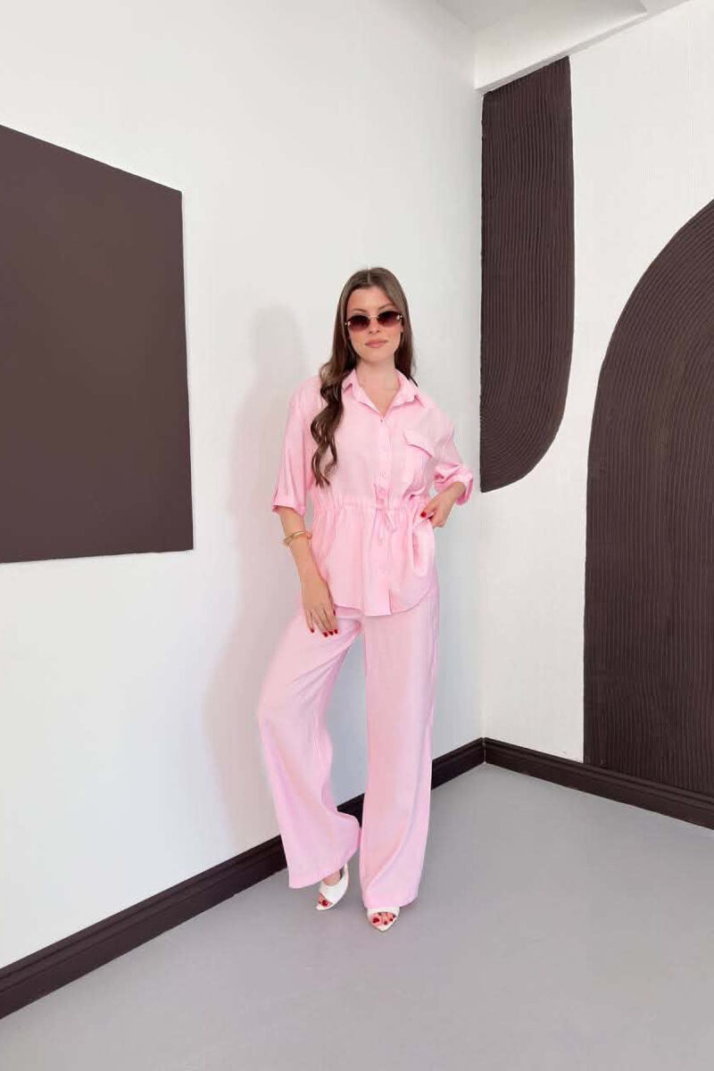 SET NJE NGJYRESH KEMISHE ME XHEP PARA + PANTALLONA PER FEMRA NE NGJYRE ROZE - 4