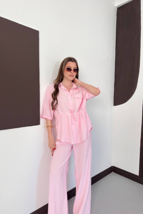 SET NJE NGJYRESH KEMISHE ME XHEP PARA + PANTALLONA PER FEMRA NE NGJYRE ROZE - 5