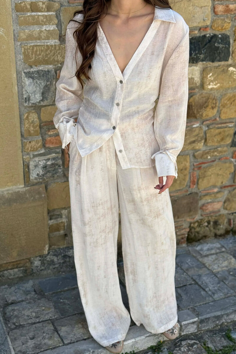 SET NJE NGJYRESH KEMISHE + PANTALLONA PER FEMRA NE NGJYRE BEZHE - 2