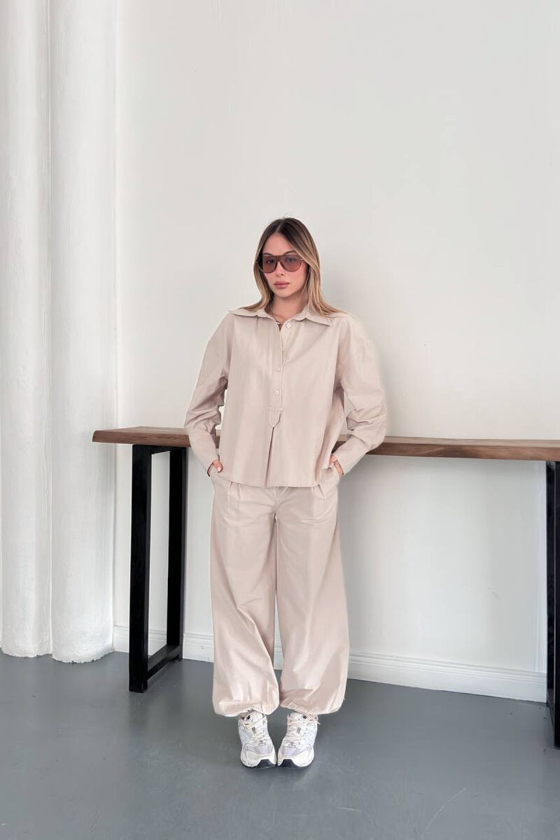 SET NJE NGJYRESH KEMISHE + PANTALLONA PER FEMRA NE NGJYRE BEZHE - 2