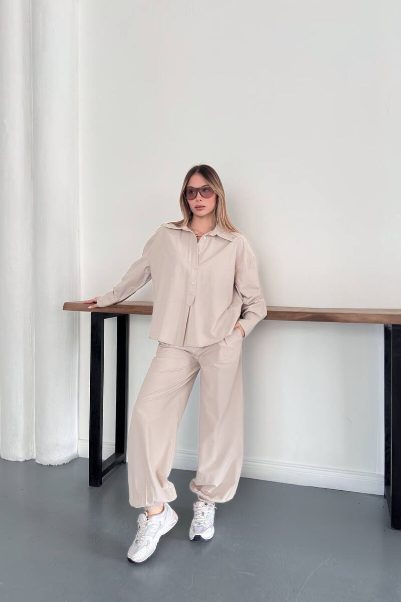 SET NJE NGJYRESH KEMISHE + PANTALLONA PER FEMRA NE NGJYRE BEZHE - 5