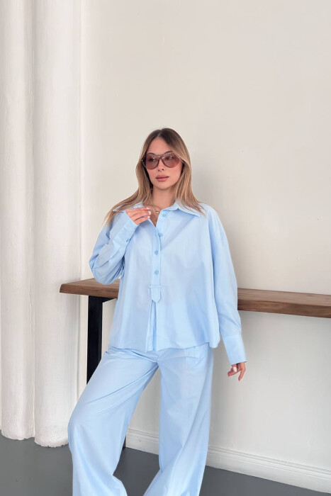 SET NJE NGJYRESH KEMISHE + PANTALLONA PER FEMRA NE NGJYRE BLU TE ZBARDHUR - 2