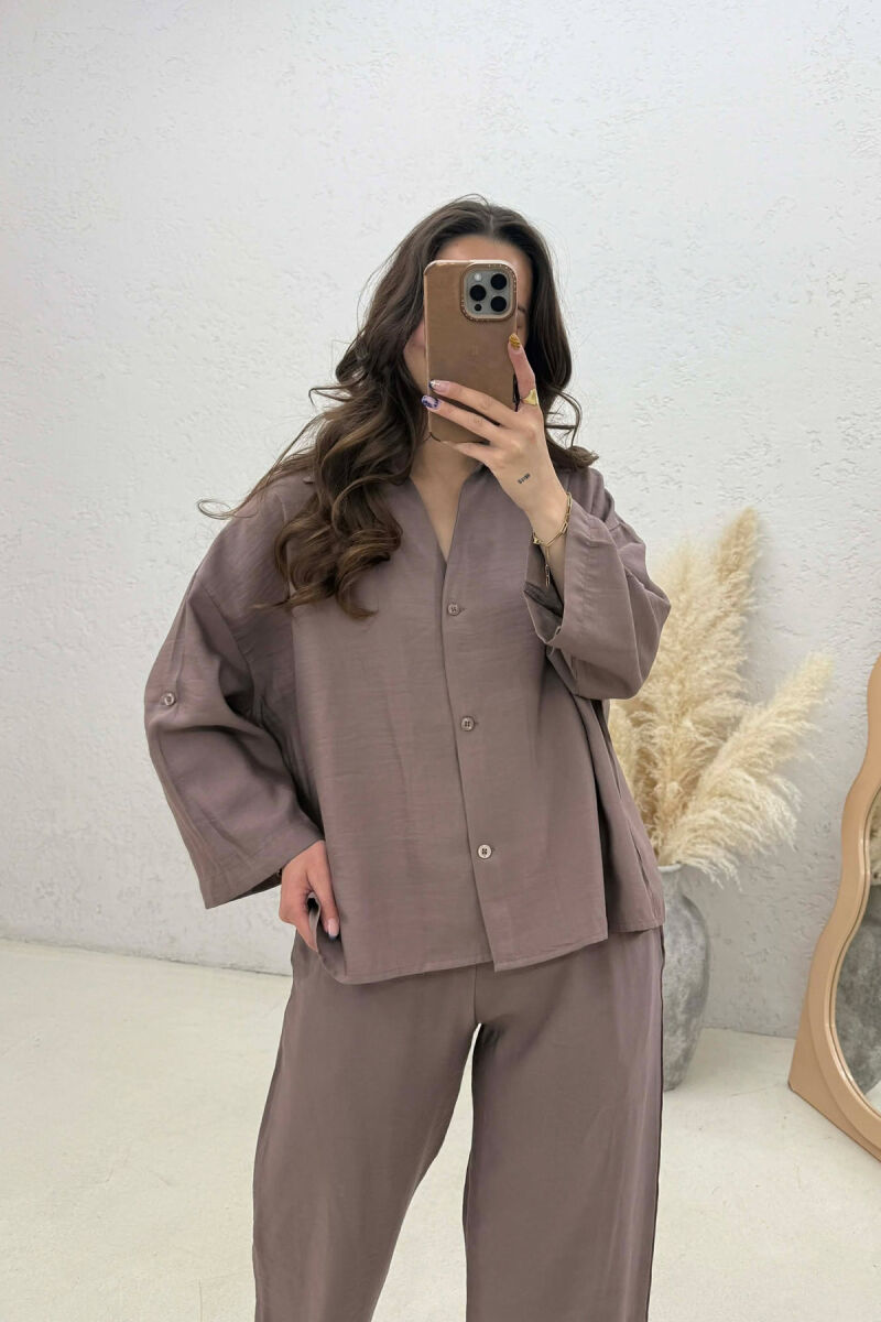 SET NJE NGJYRESH KEMISHE + PANTALLONA PER FEMRA NE NGJYRE KAFE - 2