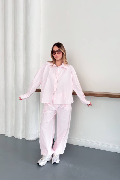 SET NJE NGJYRESH KEMISHE + PANTALLONA PER FEMRA NE NGJYRE ROZE - 2