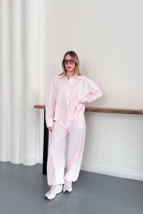 SET NJE NGJYRESH KEMISHE + PANTALLONA PER FEMRA NE NGJYRE ROZE - 4