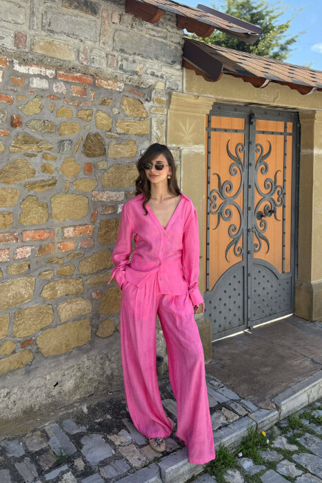 SET NJE NGJYRESH KEMISHE + PANTALLONA PER FEMRA NE NGJYRE ROZE - 3