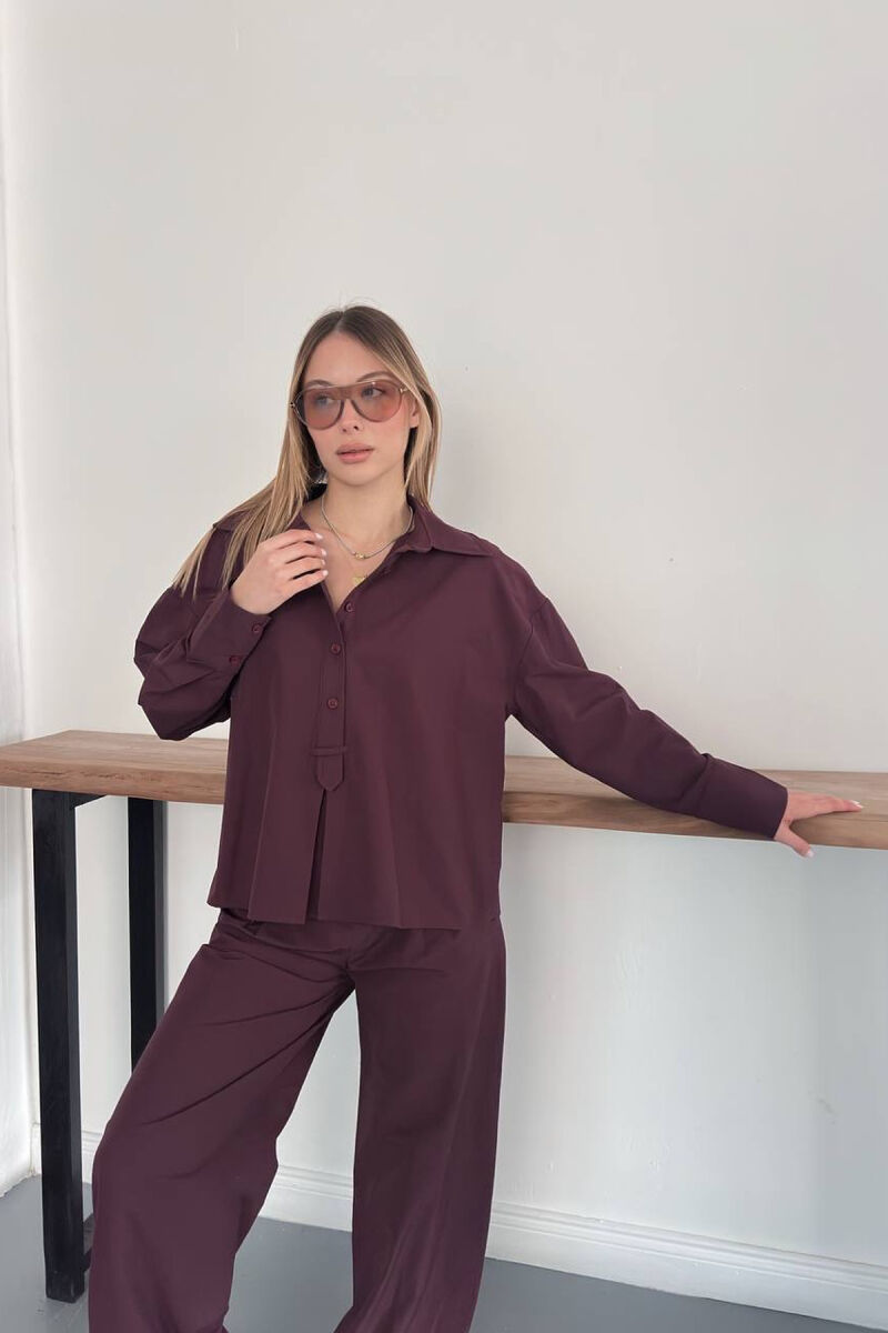 SET NJE NGJYRESH KEMISHE + PANTALLONA PER FEMRA NE NGJYRE VISHNJE - 2