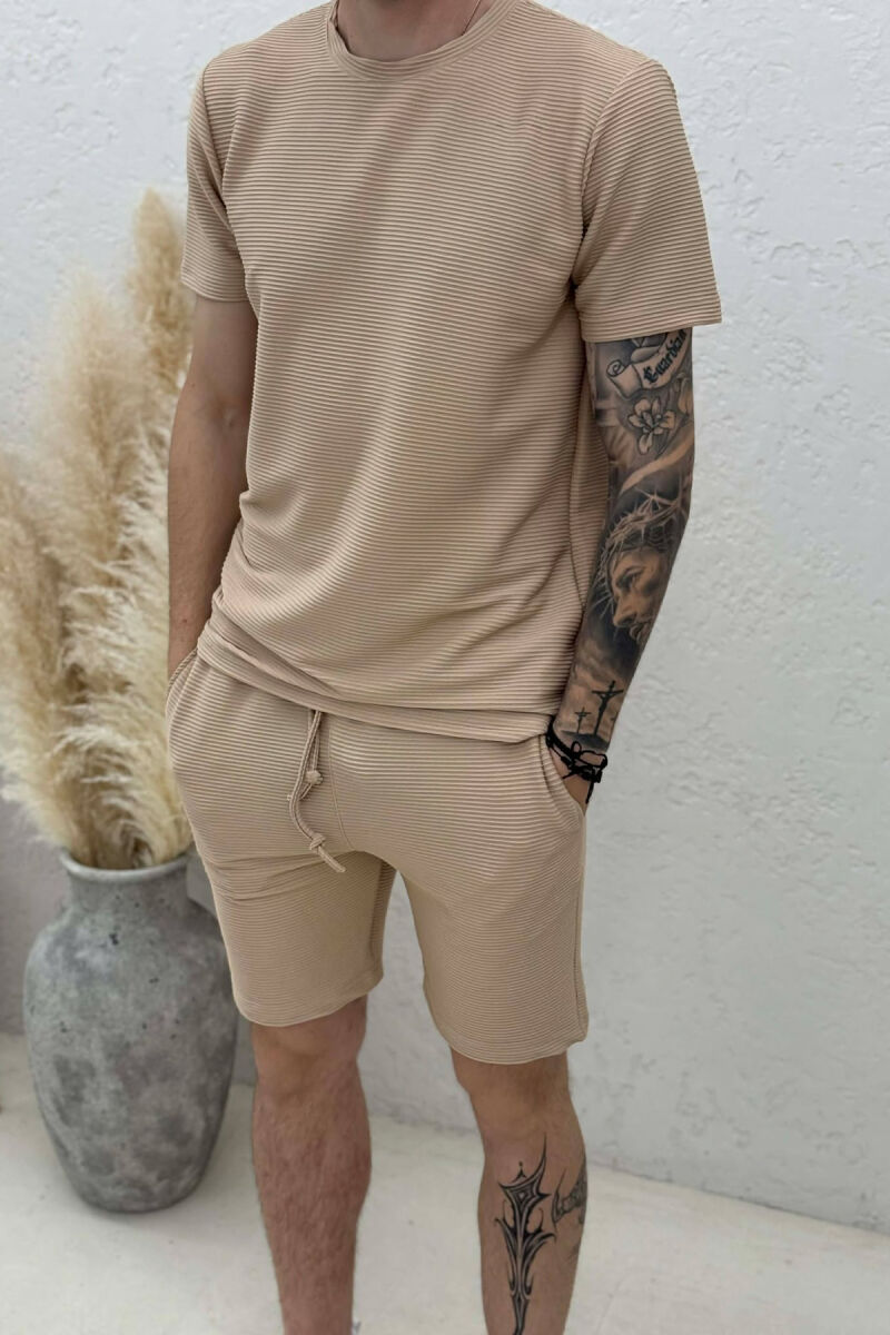 SET NJE NGJYRESH KEMISHE + PANTALLONA TE SHKURTRA PER MESHKUJ NE NGJYRE BEZHE - 2