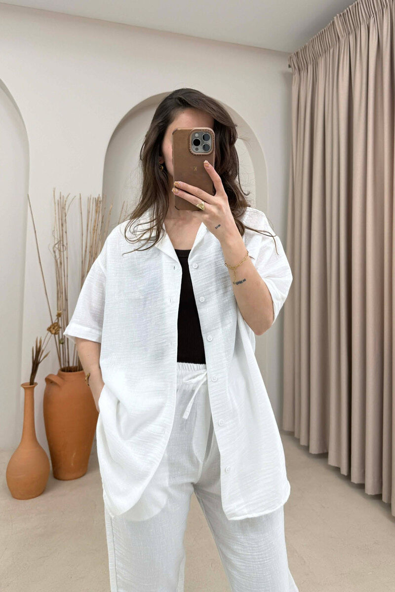 SET NJE NGJYRESH KEMISHE ME MENGE TE SHKURTRA + PANTALLONA PER FEMRA NE NGJYRE TE BARDHE - 2
