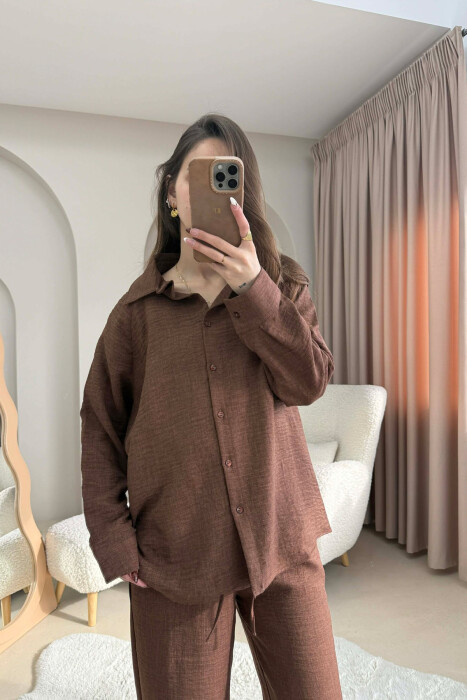 SET NJE NGJYRESH KEMISHE+PANTALLONA PER FEMRA NE NGJYRE KAFE - 3