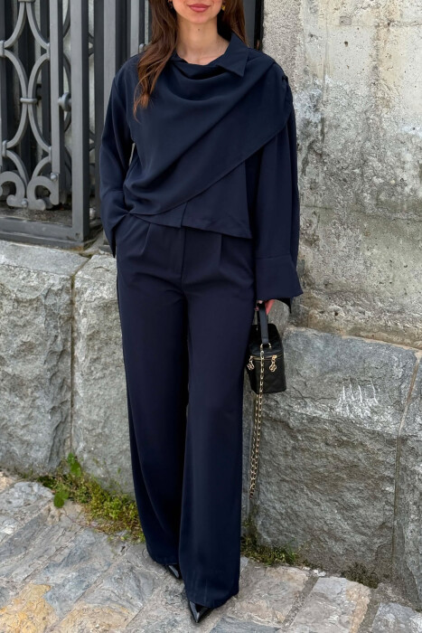 SET NJE NGJYRESH KEMISHE + PANTALLONA PER FEMRA NE NGJYRE BLU - 3