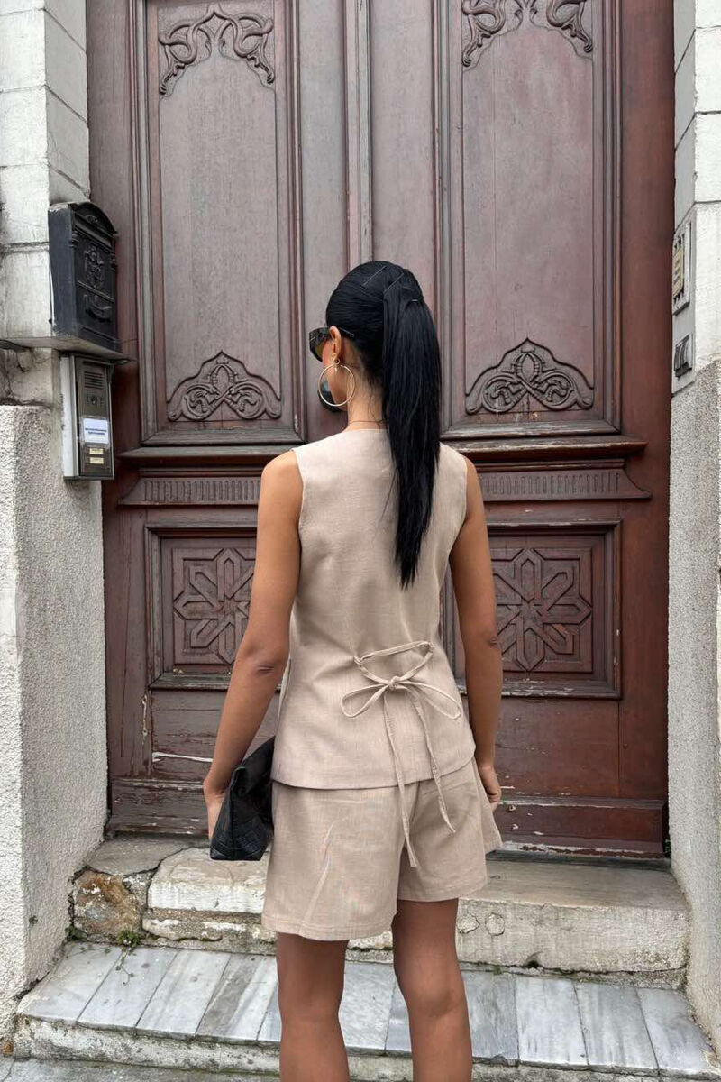 SET NJË NGJYRËSH ME KOPSA JELEK+PANTALLONA PËR FEMRA NË NGJYRËN BEZHË - 2