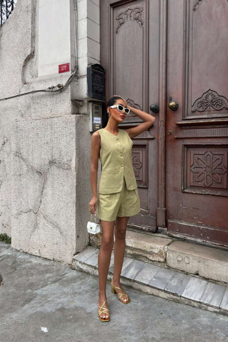SET NJË NGJYRËSH ME KOPSA JELEK+PANTALLONA PËR FEMRA NË NGJYRËN MENTE - 3