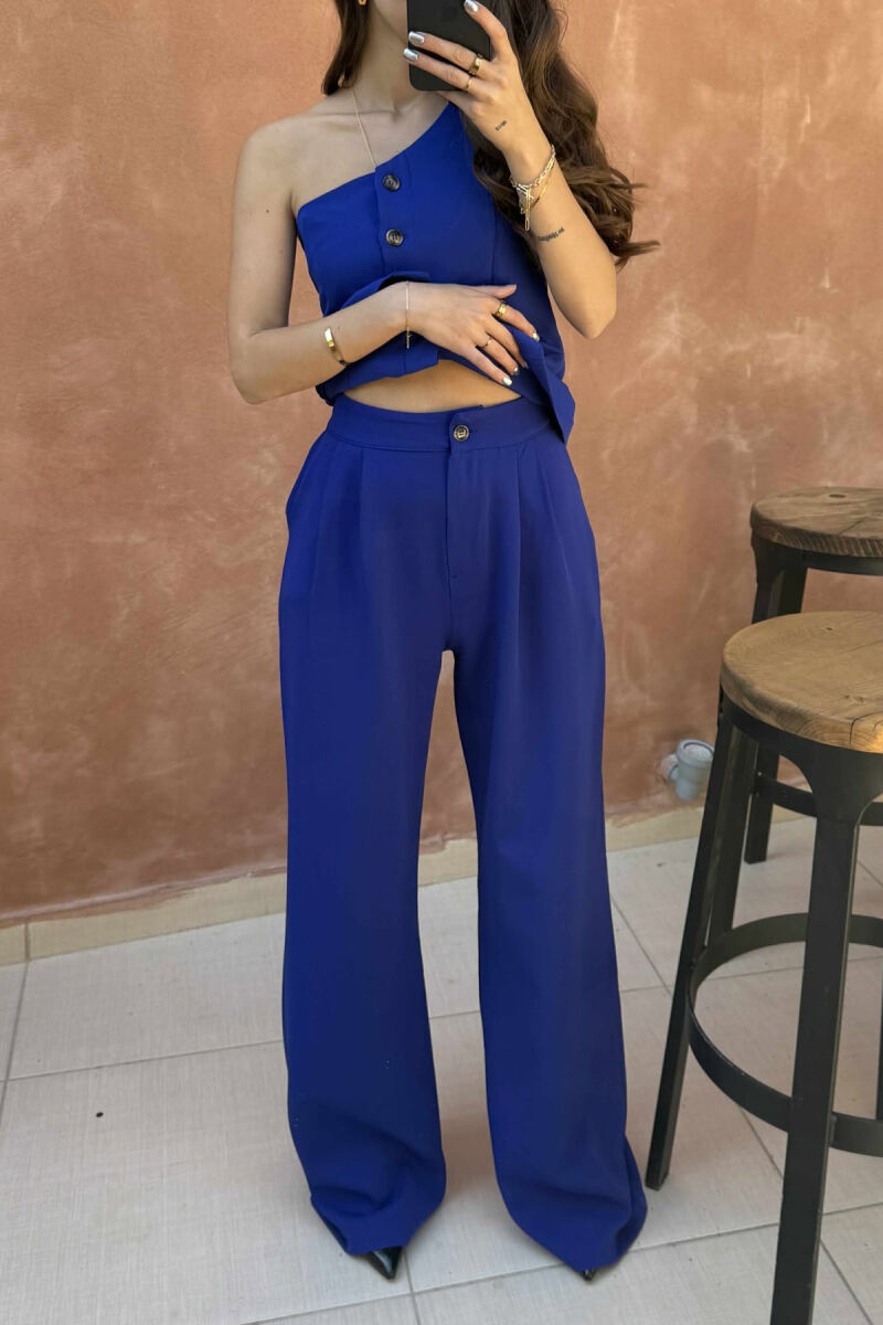 SET JELEK ME NJË MËNGË+PANTALLONA PËR FEMRA NË NGJYRË BLU TË ERRËT - 4