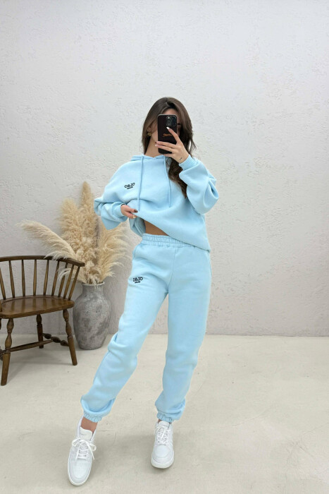 SET NJE NGJYRESH ME PUSH HOODIE + TUTA PER FEMRA NE NGJYRE BLU TE ZBARDHUR - 1