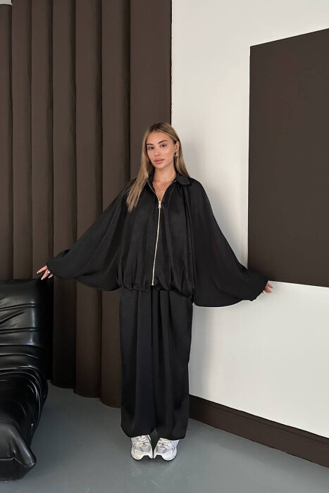 SET NJE NGJYRESH ME SHKELQIM XHAKETE + PANTALONA TE GJERA PER FEMRA NE NGJYRE TE ZEZE - 3