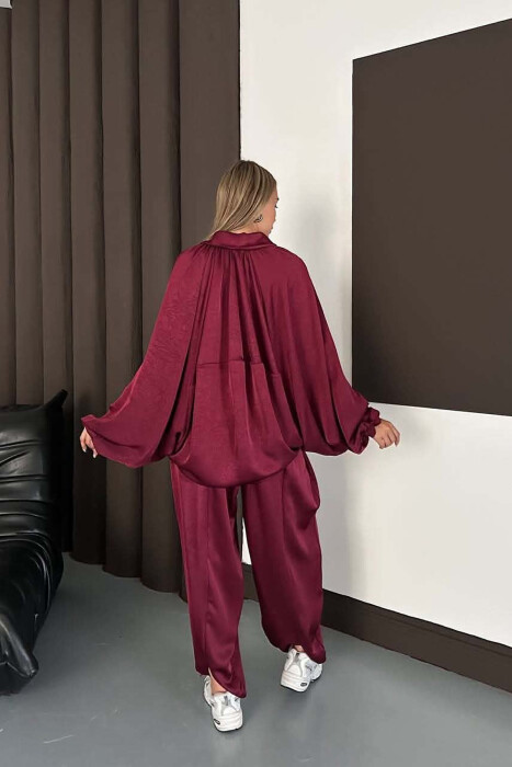 SET NJE NGJYRESH ME SHKELQIM XHAKETE + PANTALONA TE GJERA PER FEMRA NE NGJYRE VISHNJE - 7